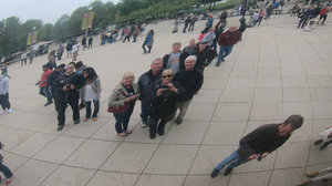 Terry, his brother Sean, Barb and Becky in reflection in Cloud Gate