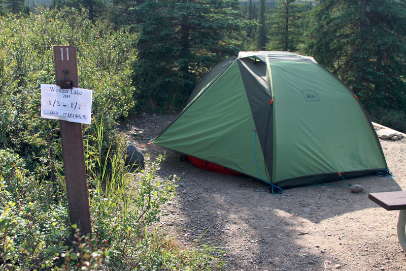 Our permit and tent at Wonder Lake Campground