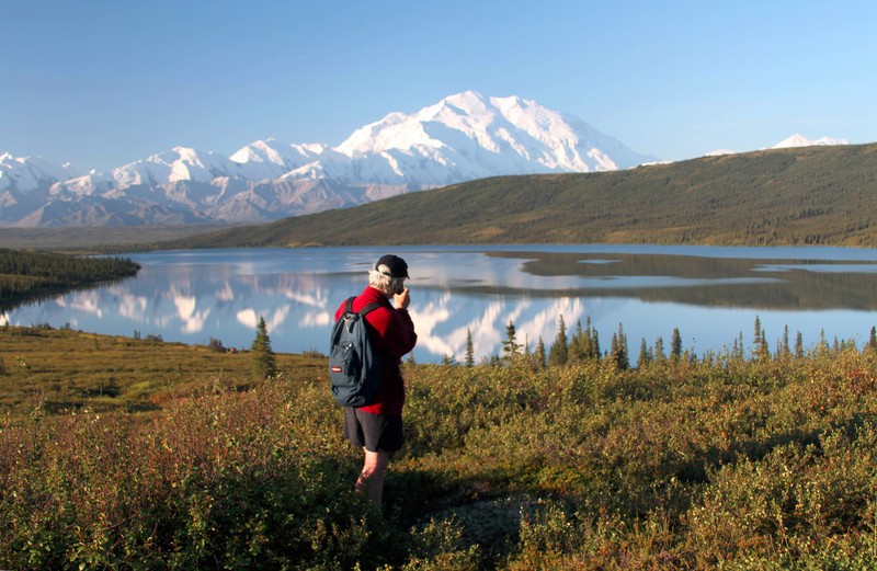 Terry photographing Denali reflection in Wonder Lake from Blueberry Hill