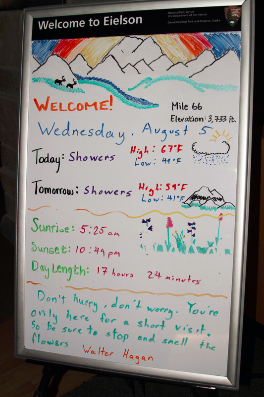 Welcome board at Eielson Visitor Center