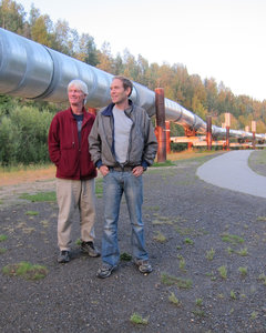 Terry  and Mark Ross by Alaska Pipeline near Fairbanks