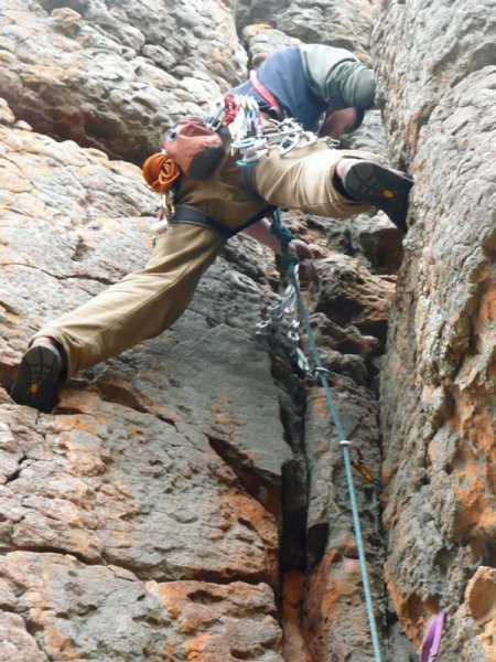 Owen lead climbing