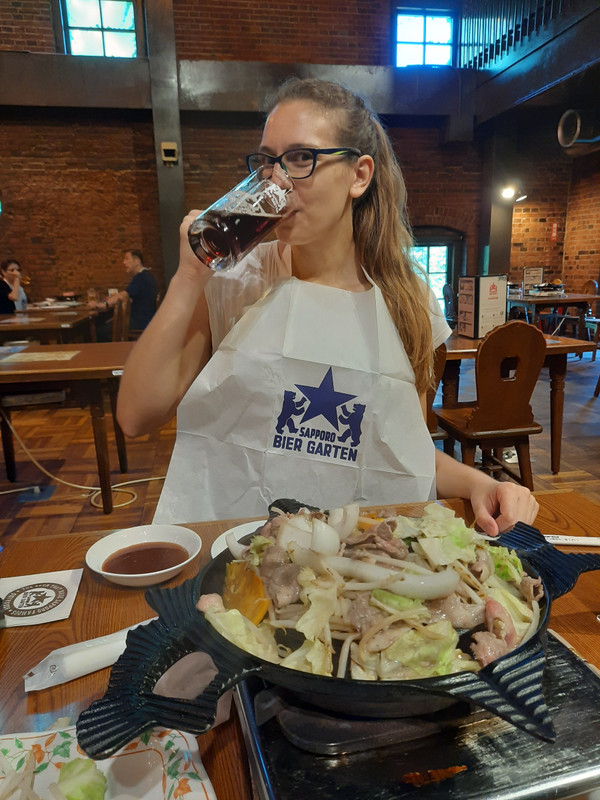 Feasting on a "Genghiz Khan" in Sapporo Brewery