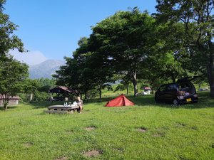 Our campsite on the slopes of Mount Aso
