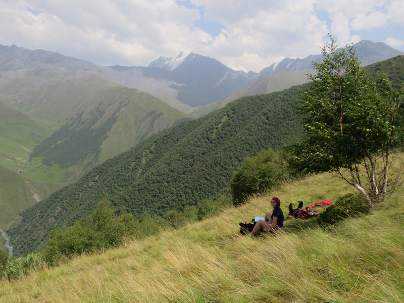 The top of the vicious 900 m climb from Khonistskali river valley to the Khidotani Ridge