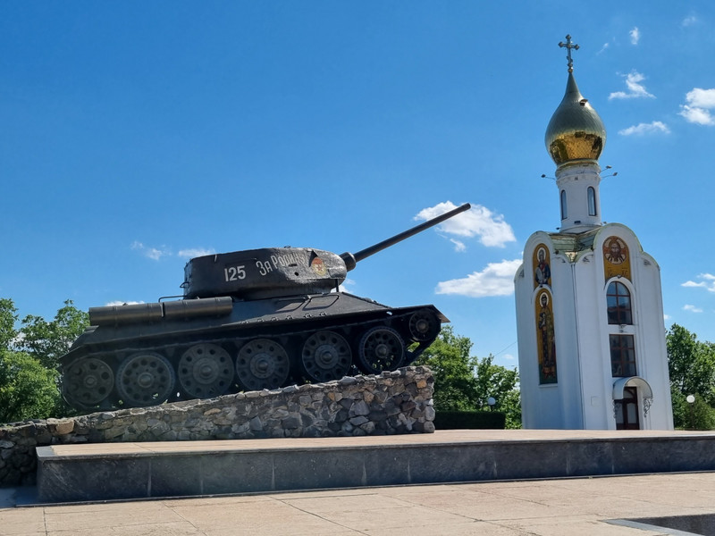 WWII T-34 Tank and Chapel of St. George the Victorious at the Memorial of Glory, Tiraspol