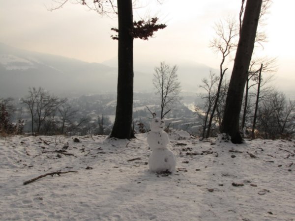 Snow bloke on Kapuzinerberg watching over Salzburg.