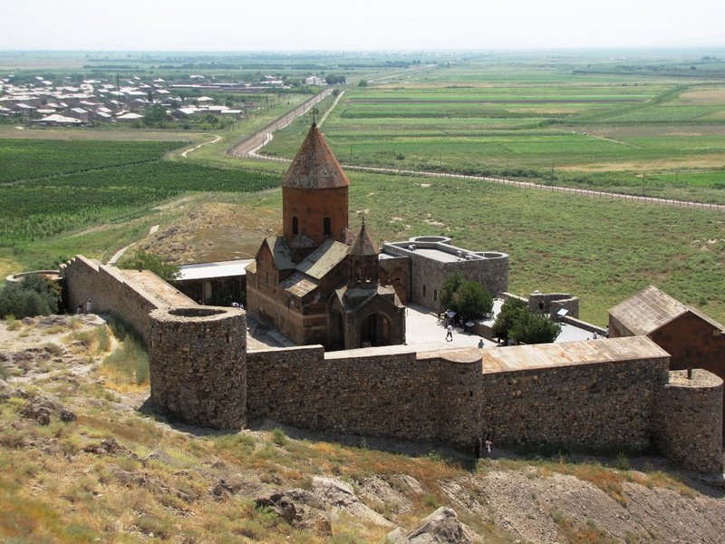 Khor Virap Monastery sitting in the shadow of Mount Ararat.