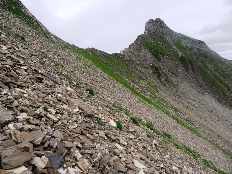 Final scree ascent to the summit