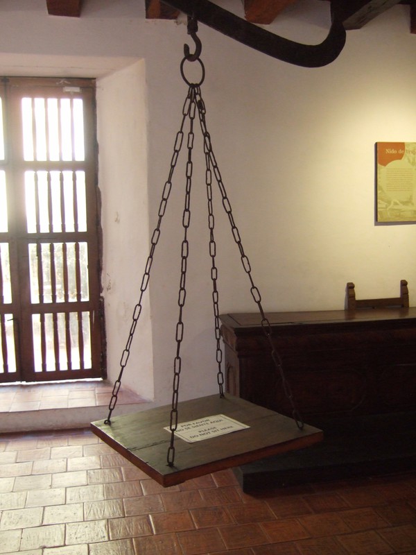 Replica of scale used by the Spanish Inquisition for weighing 'witches' , Palacio de La Inquicisión 