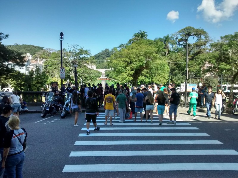 Harley Davidson convention attendees, on the cathedral steps, Petrópolis