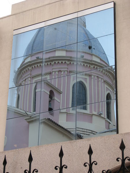 Pink church reflection