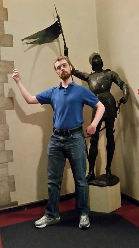 Brendan doing a pretty good imitation of a statue at the Brussels city museum. 