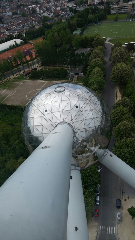 One of the lower spheres as seen from the top of the Atomium. 