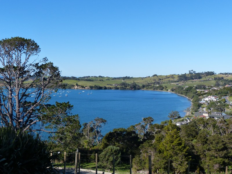 View down to Algies Bay from Highfield Garden Reserve Lookout