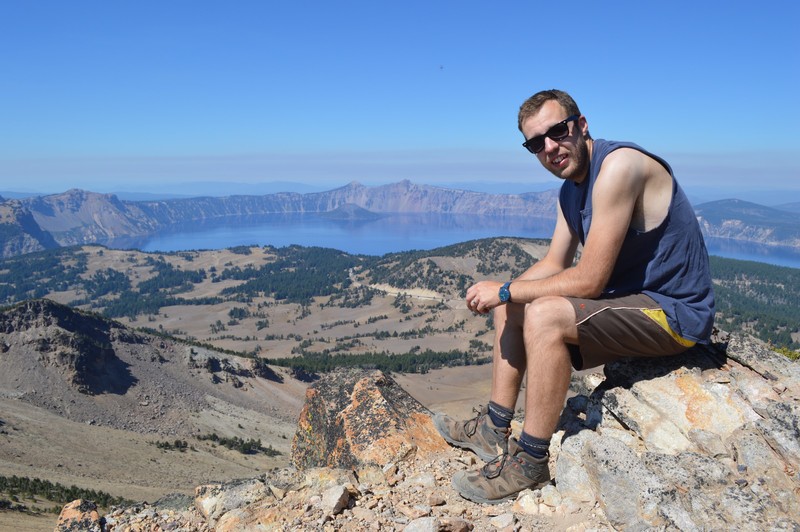 Another pose with Crater Lake (with guns out...)