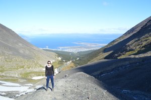 Vicks at the top of the Glacier Martial trail looking down onto Ushuaia