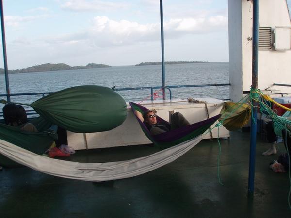 Rod in hammock on ferry to Ometepe