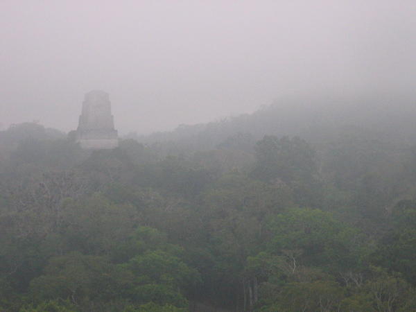 Mayan temple in the morning mist