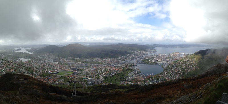 Panoramic view of Bergen from the top of Ulriken 