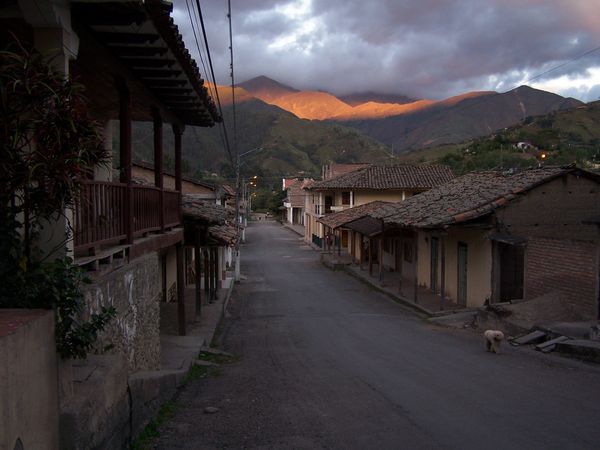 Vilcabamba and mountains at sunset