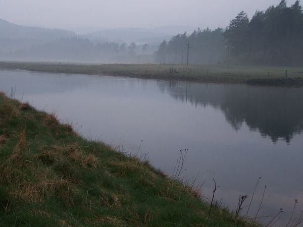 A misty campsite on the banks of the Dee