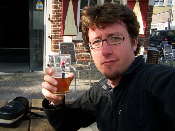 A serious looking me having a beer in Harlingen