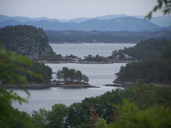 A view eastwards from Bømlo towards the higher mountains