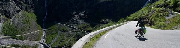 Me cycling down Trollstigen (took me ages to set up this photo!)