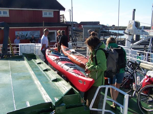 Kayaks on the express boat to Træna