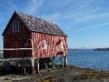 Rorbu, fisherman's hut, Lovund, Norway, red, weatherbeaten