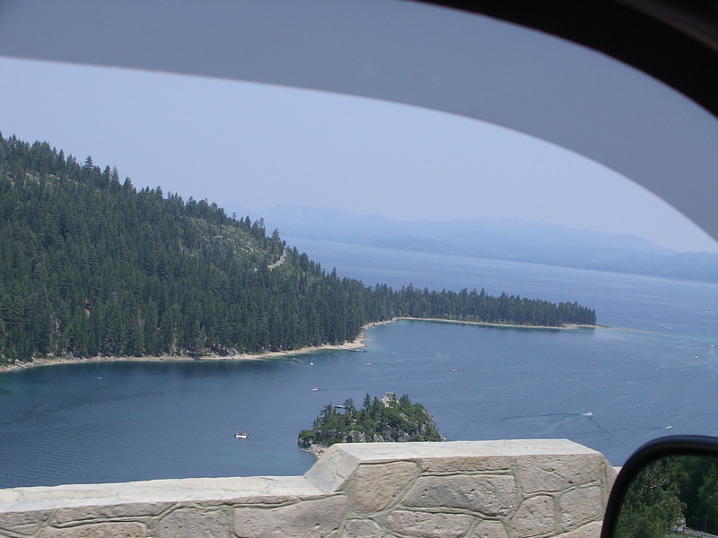 Lake Tahoe through the driver's window