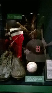 Ted Williams' Glove, Cap and Shoes, 1,000th Extra-Base Hit Ball