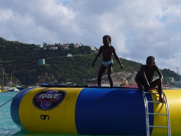 Children and water trampoline
