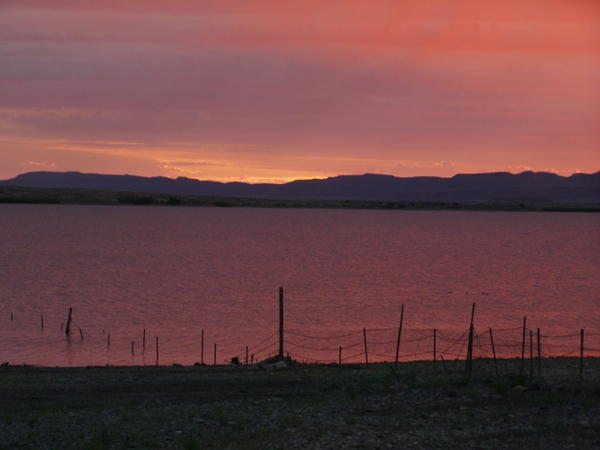 Sunset at Naute Dam, where we camped just off side of the road