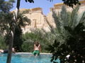 The pool in our campsite at Palmyra, note the proximity of the ruins!