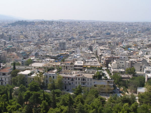 Looking out over the city of Athens, from the Pathenon