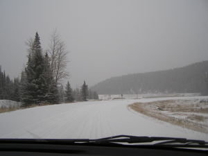 Driving through snow to Lake Johnson, check the road!