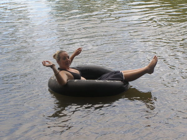 Bunny having a great ol' time tubing down the river!
