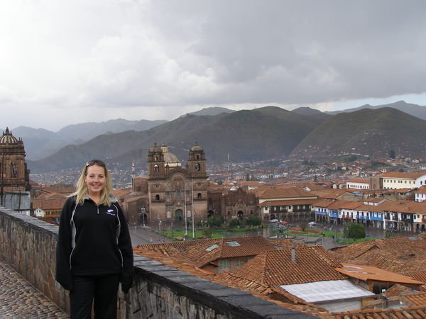 Kristi with the Plaza de Armas behind her