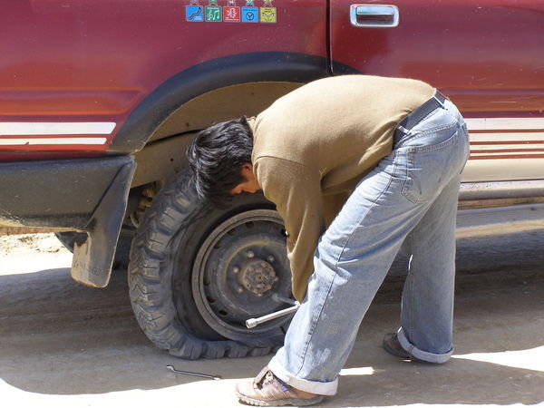 Flat tyre in the desert