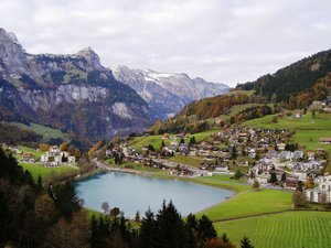 View of pretty Engelberg from the first gondola