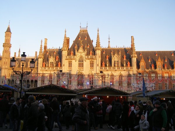 Main Market Square in Brugge with the xmas ice skating rink