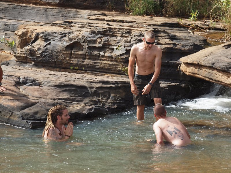 Martin, Ian and Falcoln cooling down at Karfiguela Falls