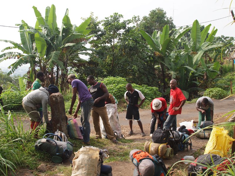Our porters load up for the trek