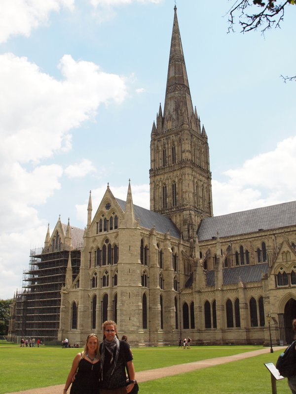 Us at the Salisbury cathedral...plus scaffolding