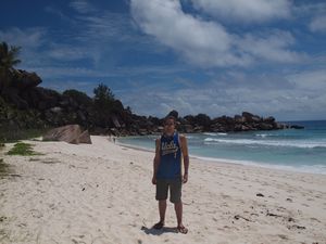Martin on our fave beach on La Digue