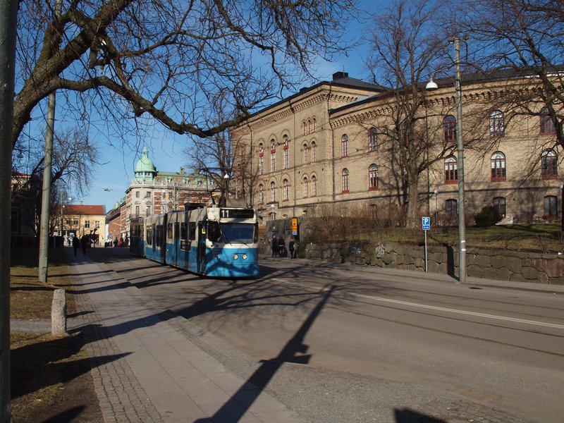Quiet trams in the historic streets of Gothenburg