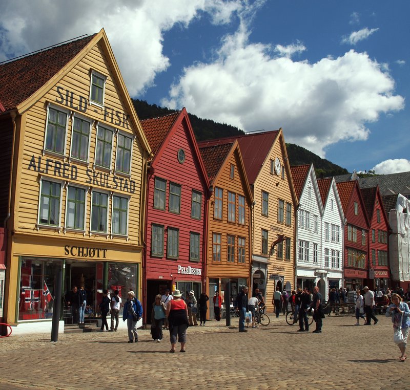 Brightly coloured timber houses lining Bergen's waterfront
