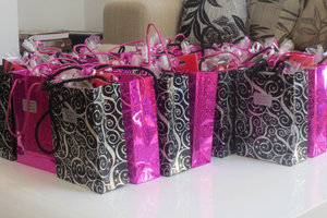 Hen goody bags lined up for guests